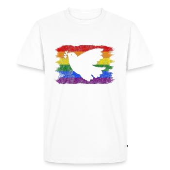 Drapeau arc-en-ciel Colombe de la Paix - T-shirt Premium bio Homme - blanc - Devant - Nico (187cm)