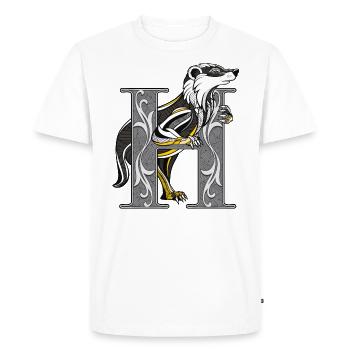 Harry Potter Hufflepuff Coat of Arms Monochrome - Men's Premium Organic T-Shirt - white - Front - Nico (187cm)