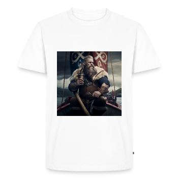 Vikings with a jug of mead on his ship - Men's Premium Organic T-Shirt - white - Front - Nico (187cm)
