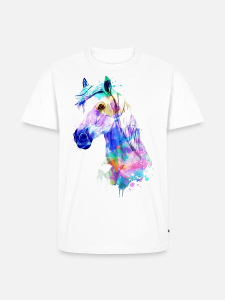 PFERD MIT MEHRFARBIGEN FARBEN - Männer Premium Bio T-Shirt - Weiß