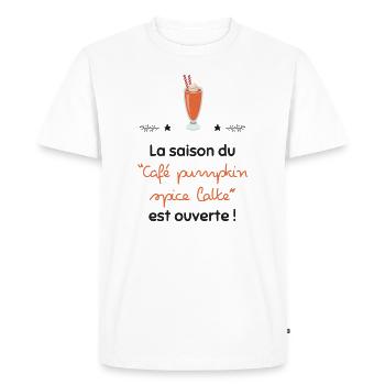 Café pumpkin spice latte | Cadeau - T-shirt Premium bio Homme - blanc - Devant - Nico (187cm)