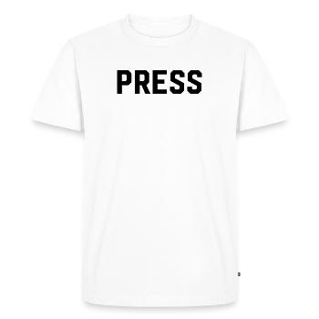 Journal de presse Journalisme Journal Reporter - T-shirt Premium bio Homme - blanc - Devant - Nico (187cm)