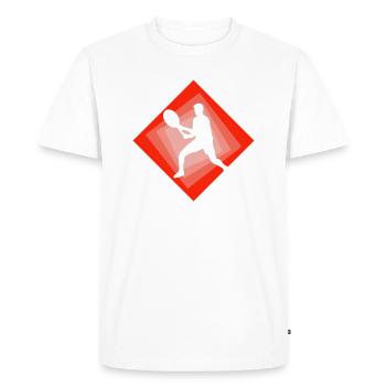 Coup droit, revers, joueur de tennis, raquette de tennis - T-shirt Premium bio Homme - blanc - Devant - Nico (187cm)