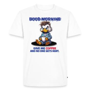 Bonjour – Donnez-moi du café et personne ne sera blessé - T-shirt Premium bio Homme - blanc - Devant - Nico (187cm)