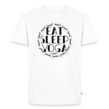 Manger, Dormir, Yoga, Répéter - Routine Bien-être - T-shirt Premium bio Homme - blanc - Devant - Nico (187cm)