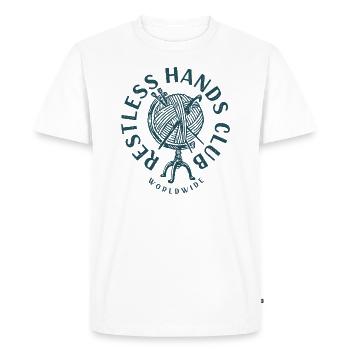 Restless Hands Club # 2 Green - Men's Premium Organic T-Shirt - white - Front - Nico (187cm)