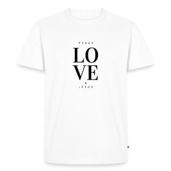 peace love and Jesus - Men's Premium Organic T-Shirt - white - Front - Nico (187cm)