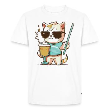 A cat with a cocktail in its paw - Men's Premium Organic T-Shirt - white - Front - Nico (187cm)