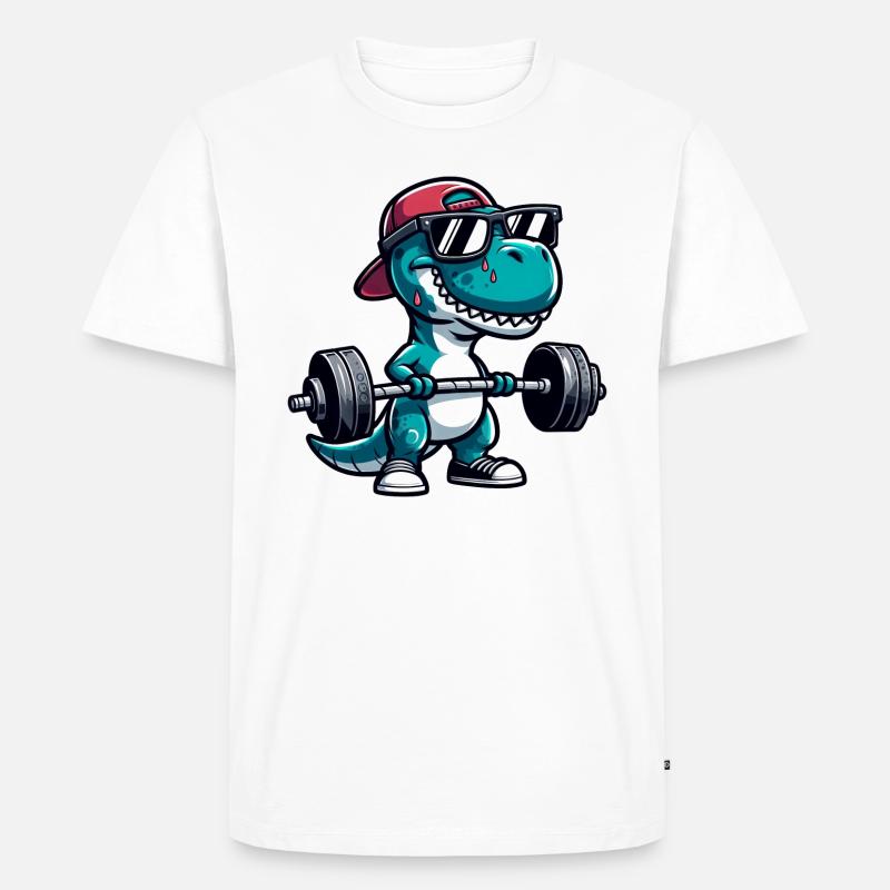 T-Rex Workout Dino Krafttraining - Männer Premium Bio T-Shirt - Weiß