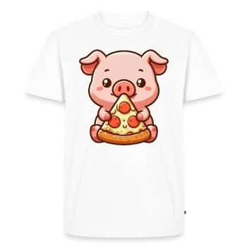Dessin animé drôle de cochon pizza fermier - T-shirt Premium bio Homme - blanc - Devant - Nico (187cm)