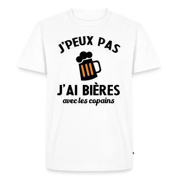 Cadeau humour j'peux pas j'ai bières avec copains - T-shirt Premium bio Homme - blanc - Devant - Nico (187cm)