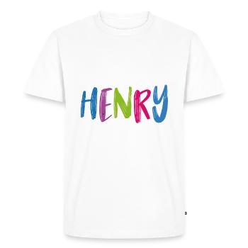Henry T-shirt nom enfant cadeau d’anniversaire - T-shirt Premium bio Homme - blanc - Devant - Nico (187cm)