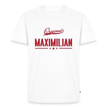 Maximilien T-shirt Nom Prénom Enfant Cadeau - T-shirt Premium bio Homme - blanc - Devant - Nico (187cm)