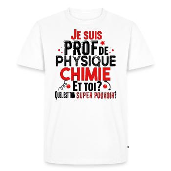 Prof Physique Chimie Professeur Collège Lycée - T-shirt Premium bio Homme - blanc - Devant - Nico (187cm)