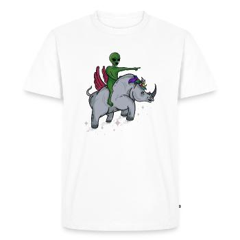 Rhinocéros volant d'équitation exotiques - rhino mignon drôle - T-shirt Premium bio Homme - blanc - Devant - Nico (187cm)