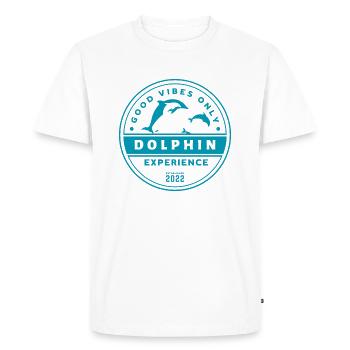 Expérience avec les dauphins - Bonnes vibrations seulement - T-shirt Premium bio Homme - blanc - Devant - Nico (187cm)