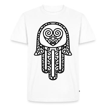 Hamsa – Hand of Fatima: Protection & Happiness - Men's Premium Organic T-Shirt - white - Front - Nico (187cm)