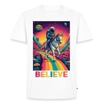Astronaute sur licorne arc-en-ciel - T-shirt Premium bio Homme - blanc - Devant - Nico (187cm)