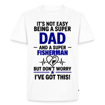 Cœur + Pêche – Super Papa Pêcheur - T-shirt Premium bio Homme - blanc - Devant - Nico (187cm)