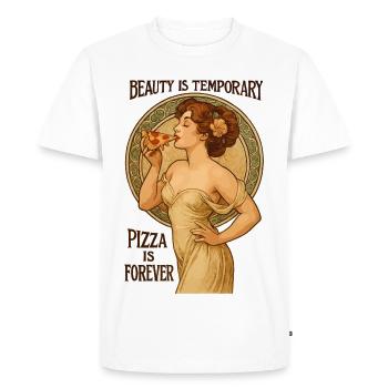Pin-Up Pizza Art – Beauty Is Temporary - Men's Premium Organic T-Shirt - white - Front - Nico (187cm)
