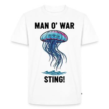 Galère Portugaise Danger Sting Man O' War Noir - T-shirt Premium bio Homme - blanc - Devant - Nico (187cm)