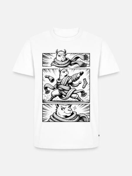 Lama im Schal-Chaos – Schwarz-Weiß-Comic - Männer Premium Bio T-Shirt - Weiß