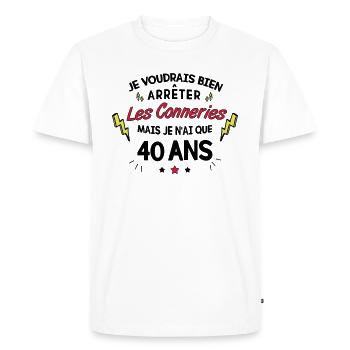 Anniversaire 40 ans - T-shirt Premium bio Homme - blanc - Devant - Nico (187cm)