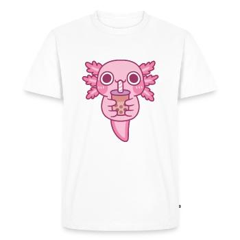 Mignon petit Axolotl buvant du thé à bulles - T-shirt Premium bio Homme - blanc - Devant - Nico (187cm)