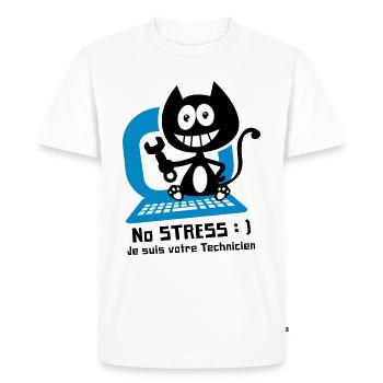 Chat technicien informatique, humour de chat ! - T-shirt Premium bio Homme - blanc - Devant - Nico (187cm)