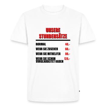 Nos taux horaires - Atelier - T-shirt Premium bio Homme - blanc - Devant - Nico (187cm)