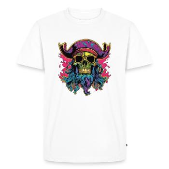 Crâne de pirate psychédélique - T-shirt Premium bio Homme - blanc - Devant - Nico (187cm)