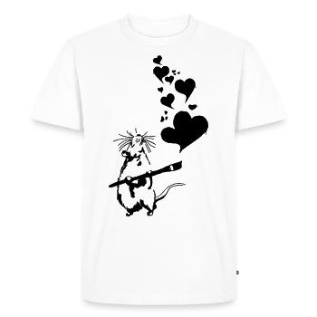 Rat Banksy Street Art LOVE IS IN THE AIR - Men's Premium Organic T-Shirt - white - Front - Nico (187cm)