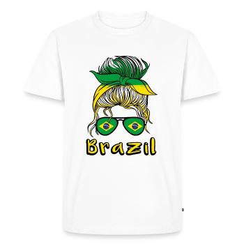 Brésil Football féminin 2022 Drapeau brésilien - T-shirt Premium bio Homme - blanc - Devant - Nico (187cm)