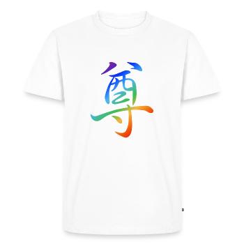 "Respect" - caractère chinois Kanji LGBT - T-shirt Premium bio Homme - blanc - Devant - Nico (187cm)