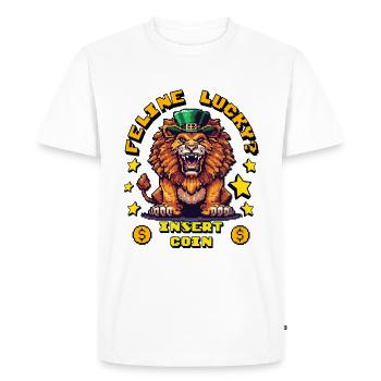 8bit pixel art St. Patrick's day shirt Feline Lucky - Men's Premium Organic T-Shirt - white - Front - Nico (187cm)