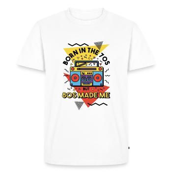 Né dans les années 70 mais les années 80 m’ont fait 80er Party - T-shirt Premium bio Homme - blanc - Devant - Nico (187cm)