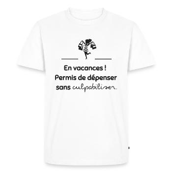 En vacances, permis de dépenser | Idée cadeau - T-shirt Premium bio Homme - blanc - Devant - Nico (187cm)