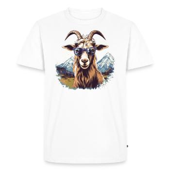 Une chèvre avec des lunettes de soleil dans les montagnes - T-shirt Premium bio Homme - blanc - Devant - Nico (187cm)