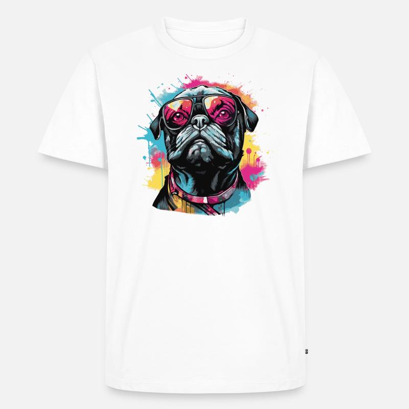 Mops Hund mit Sonnenbrille - Männer Premium Bio T-Shirt - Weiß