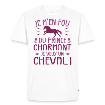 Je m'en fou du prince charmant je veux un cheval - T-shirt Premium bio Homme - blanc - Devant - Nico (187cm)
