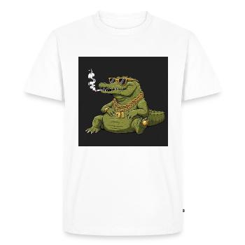 Crocodile fumant avec chaîne en or et lunettes de soleil - T-shirt Premium bio Homme - blanc - Devant - Nico (187cm)