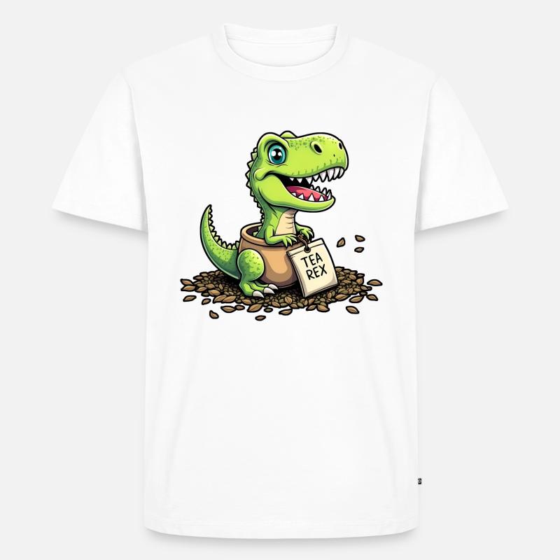 Tea Rex Dinosaurier Tee - Männer Premium Bio T-Shirt - Weiß