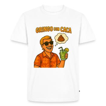 Gringo con Caca – Funny Spanish Word Game - Men's Premium Organic T-Shirt - white - Front - Nico (187cm)