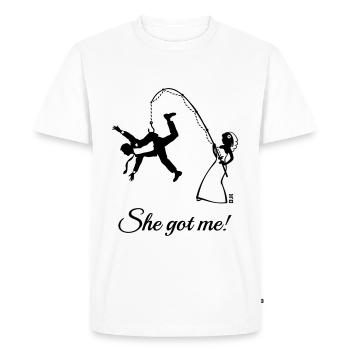 She Got Me! (Groom / Stag Party / Bachelor Party) - Männer Premium Bio T-Shirt - Weiß - Vorne - Nico (187cm)