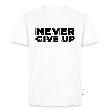 Never Give Up - Motivation - Men's Premium Organic T-Shirt - white - Front - Nico (187cm)