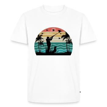 Retro Sunset Hunting Drôle d’humour de chasse - T-shirt Premium bio Homme - blanc - Devant - Nico (187cm)