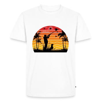 Retro Sunset Hunting Drôle d’humour de chasse - T-shirt Premium bio Homme - blanc - Devant - Nico (187cm)