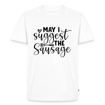 May I Suggest The Sausage - Men's Premium Organic T-Shirt - white - Front - Nico (187cm)