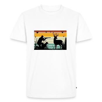 Retro Sunset Hunting Drôle d’humour de chasse - T-shirt Premium bio Homme - blanc - Devant - Nico (187cm)