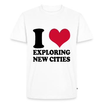 Visite guidée de la ville J’aime explorer de nouvelles - T-shirt Premium bio Homme - blanc - Devant - Nico (187cm)